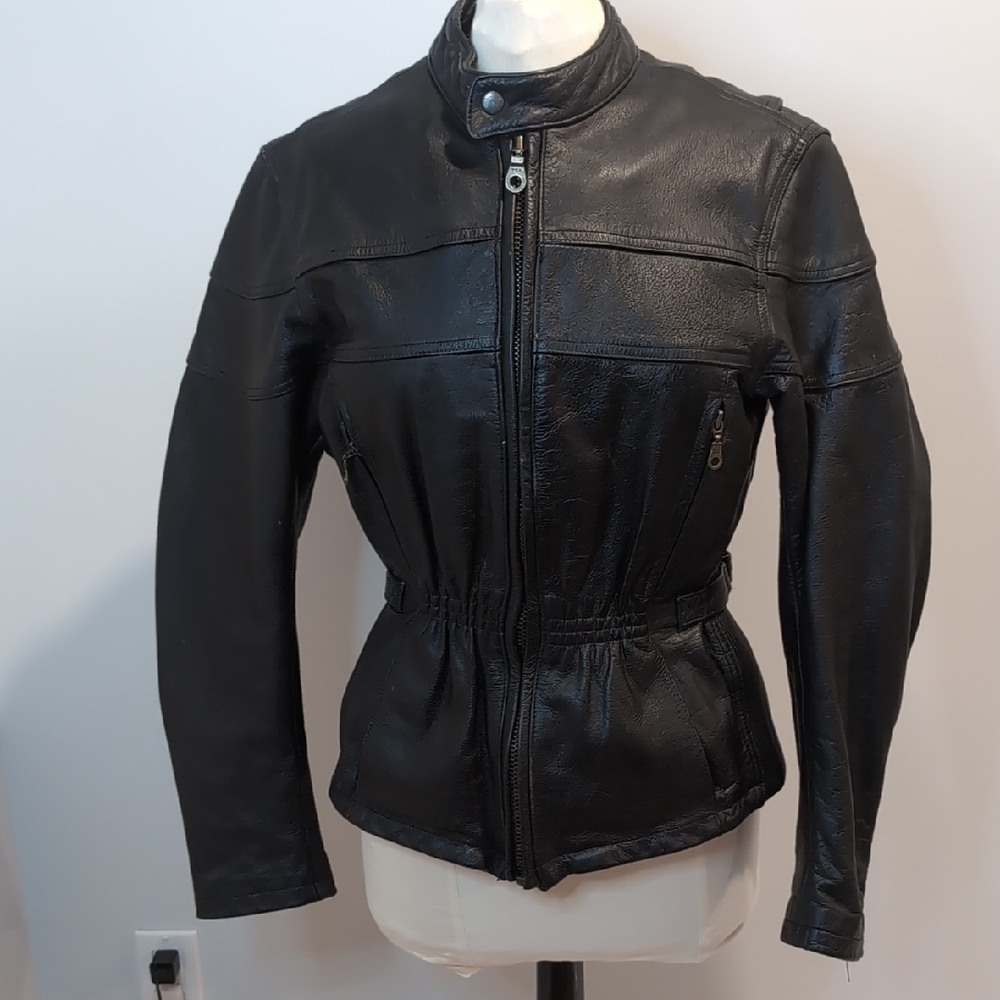 Laurence Roy Black Leather Biker Jacket Medium Motorcycle